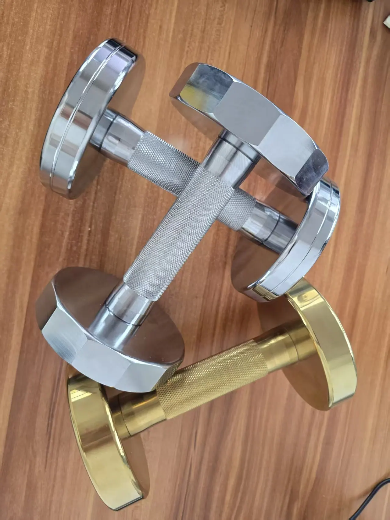 Chrome dumbbell product finish and custom end marking